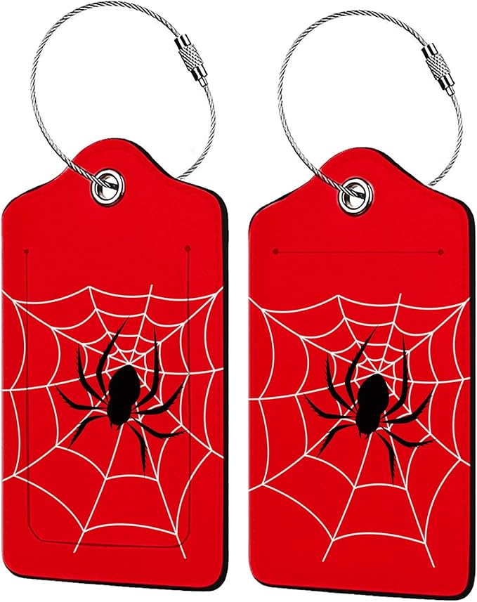 Spider Web 2 Pack Luggage Tag for Suitcase, Cute Unique Leather Bag Tags Identifiers Privacy Cover ID Label with Steel Loop for Women Men Kids Girls Travel,