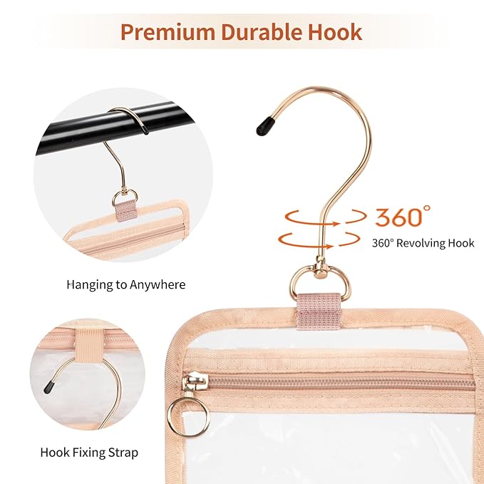 Clear Cosmetic Bags, Hanging Toiletry Bag for Travelling, Transparent Makeup Organizer Case, Water-resistant Portable Skncare Storage Pouch with Handle, Travel Must Haves