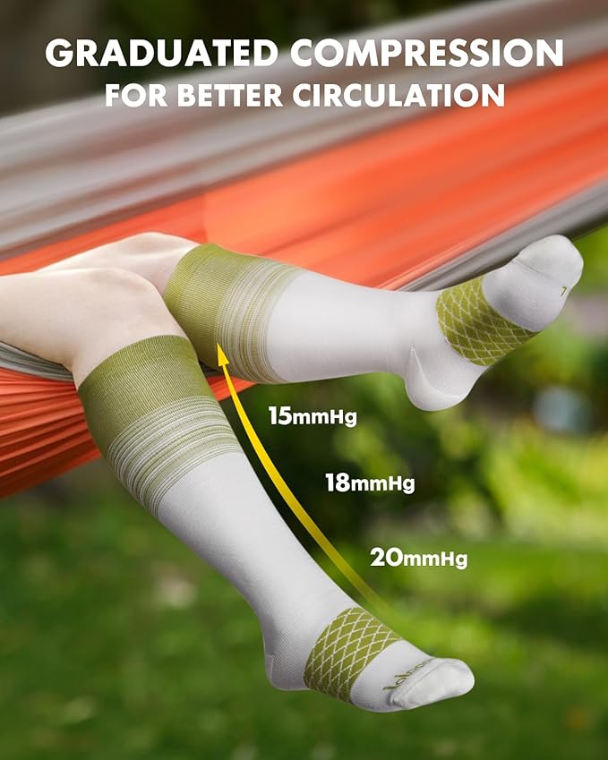 Bamboo Viscose Compression Socks for Women Men 2 Pairs 15-20mmHg Knee High Compression Socks Travel Nurse