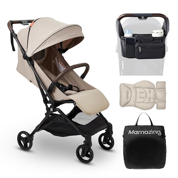 Lightweight Baby Travel Stroller with Carbon Fiber Frame, Compact & Airplane-Friendly, One-Handed Folding Design, 11.6 lbs, Perfect for Toddlers, Organizer & Cushion Included, Simply Taupe