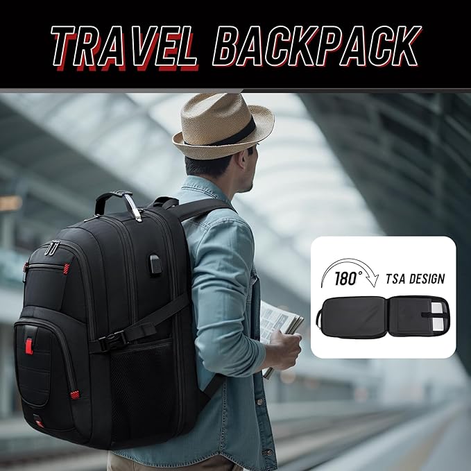 Z-MGKISS 18.4 Large Travel Backpack, USB Computer Bagpack Fits 18.4 Inch Laptop, Business Backpack for Men, TSA Flight Approved, Laptop Backpacks, Black