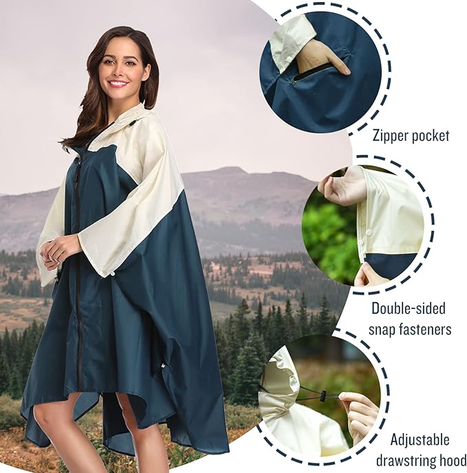 SaphiRose Unisex Rain Poncho Hooded Waterproof Raincoat for Adults Women