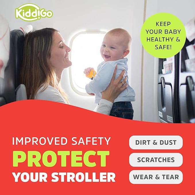 KiddiGo Umbrella Stroller Bag for Airplane Travel, Black and Green, 47" H x 15" W x 12" D, Fits Most Standard Umbrella Strollers, Gate Check Stroller Cover, Water-Resistant, Durable, Easy Carry Design