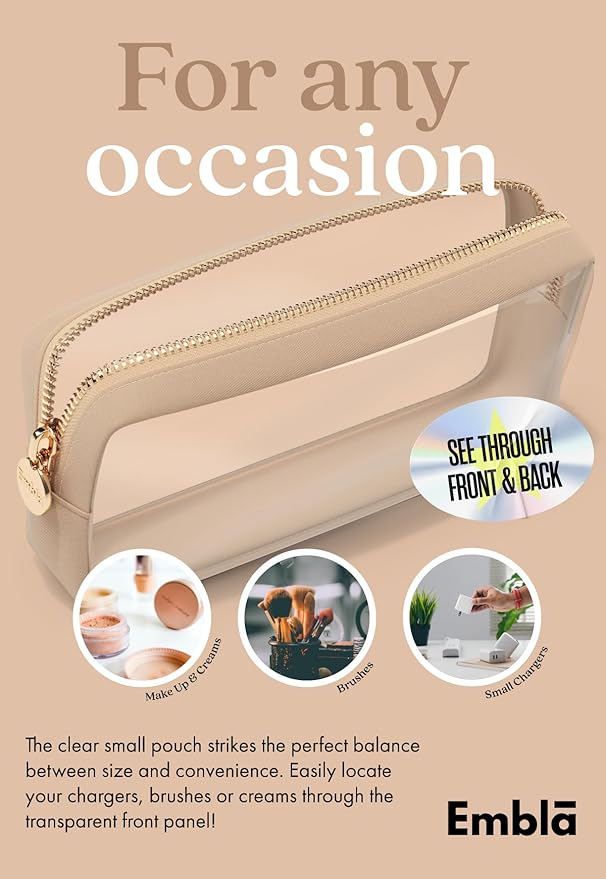 Clear Makeup Bag Zipper Pouch, Transparent Cosmetic Case Organizer, TSA Approved Travel Toiletry Case, Travel Accessories Essentials Makeup Tote for Women, Small Cute Make up Bag for Purse - Sand