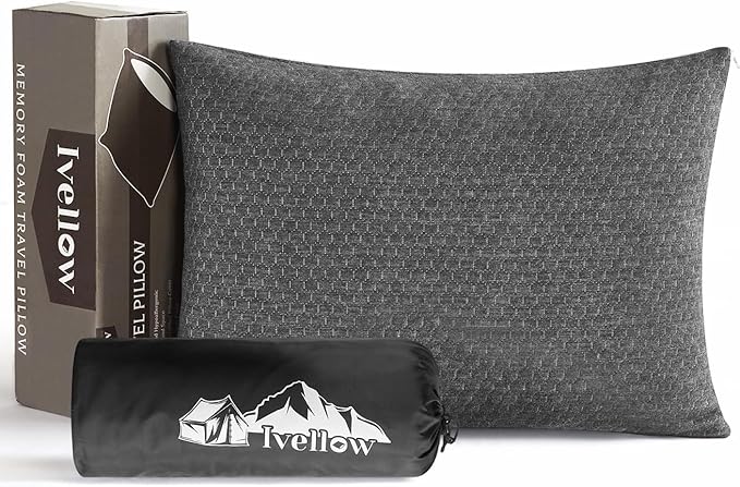 Ivellow Memory Foam Travel Pillow Compressible Camping Pillow for Sleeping Shredded Memory Foam Pillow Compact Firm Supportive Travel Pillow for Adults Kids Outdoor Backpacking Hiking Essential Gear-L