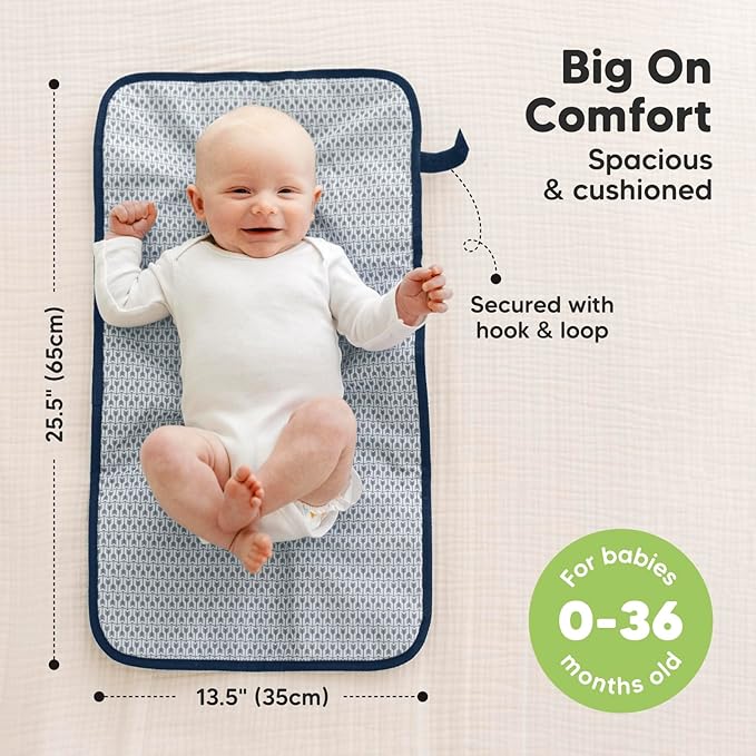 KeaBabies Portable Diaper Changing Pad, Easy Wipe Clean - Foldable Waterproof Baby Changing Mat for Diaper Bag, Compact, Lightweight, 25x13 Baby Changer Travel Essential, Machine Washable (Navy Blue)