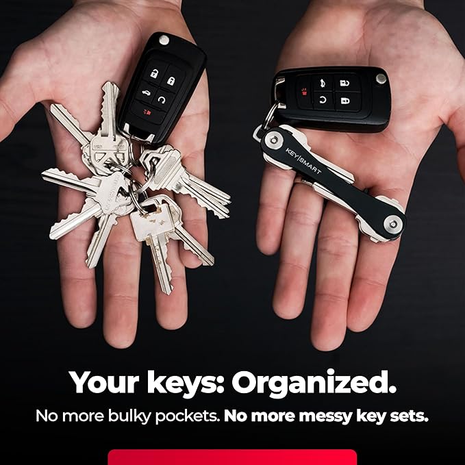 KEYSMART Key Holder for Keychain - Compact Key Organizer for Key Chain, Minimalist Clutter-Free EDC Keychains Key Ring, Black Flex, 8 Keys