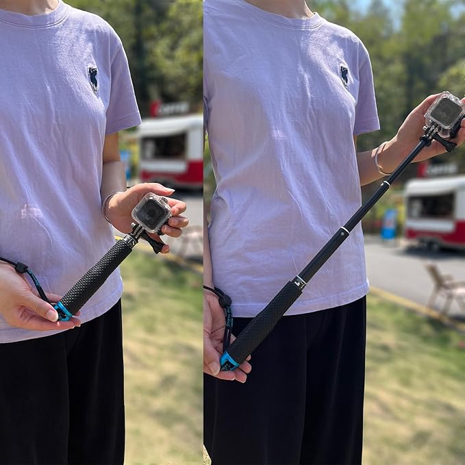 19” Short Extension Selfie Stick Compact Handle Grip Adjustable Waterproof Monopod Pole Compatible with GoPro Hero 13 12 11 10 9 8 7 6 5 AKASO DJI Osmo Action Camera(Mini Size)