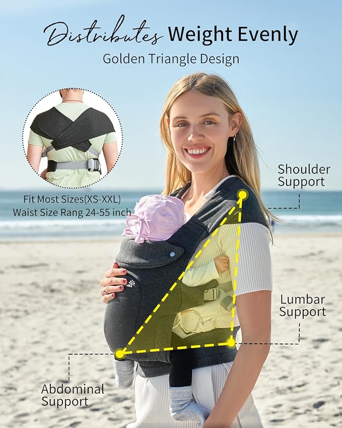 GROWNSY Baby Carrier Newborn to Toddler, Cozy Baby Wraps Carrier, Ergonomic Baby Carrier with Head Support, Deep Gray