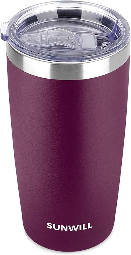 SUNWILL Travel Coffee Tumbler 20 oz, Insulated Mug with Lid, Stainless Steel Cup for Hot and Cold Drinks, Powder Coated Plum