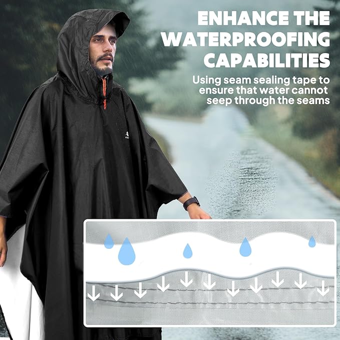 ANYOO Hooded Rain Poncho for Adults Waterproof Lightweight Rain Coat for Men Women Reusable Rain Jacket for Emergency Outdoor