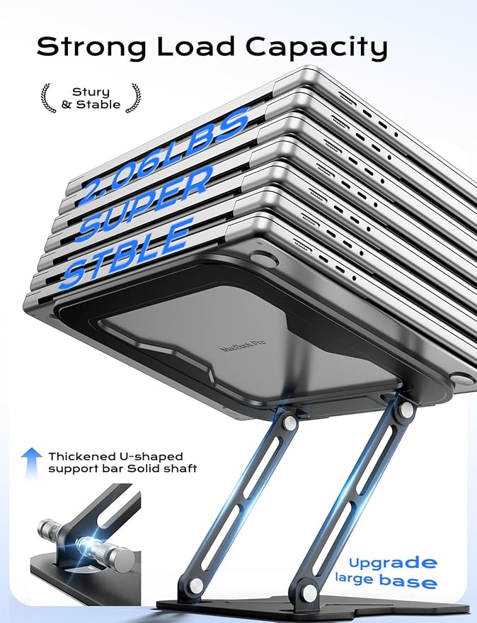 Adjustable Laptop Stand for Desk, Metal Foldable Laptop Riser, Portable Laptop Holder Mount, Ventilated Cooling Notebook Stand for MacBook Air Pro, All 10-16'' Notebooks Laptops, Space Black