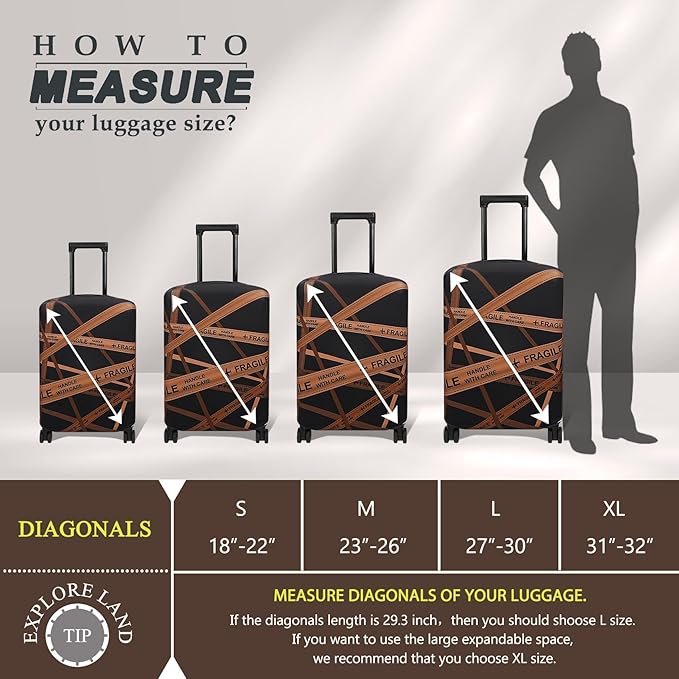 Explore Land Travel Luggage Cover Suitcase Protector Fits 27-30 Inch Case (Gold Fragile, L)