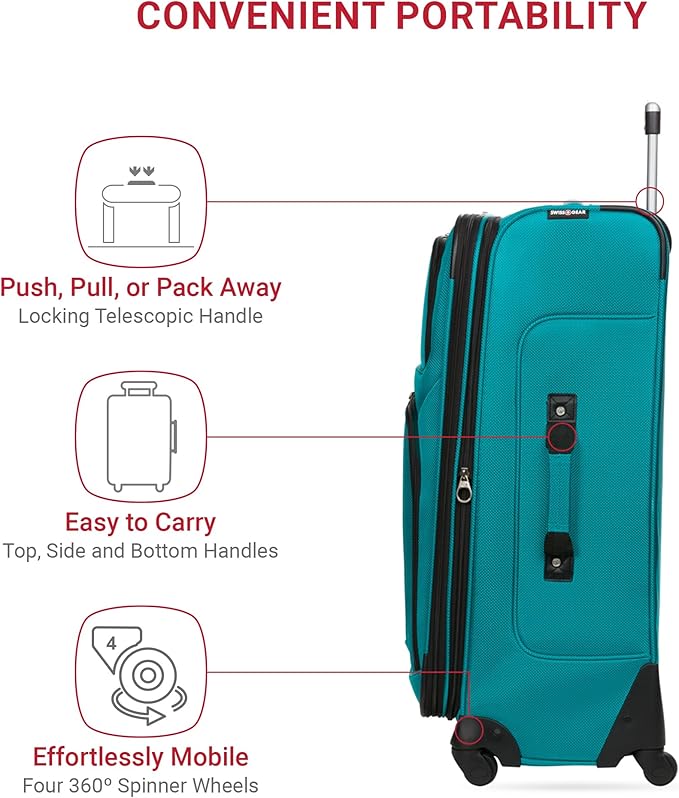 SwissGear Sion Softside Expandable Luggage, Teal, Checked-Medium 25-Inch