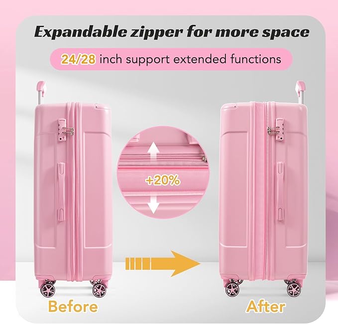 Merax 24 Inch Expandable Checked Luggage, Hardshell ABS Medium Suitcase with Spinner Wheels, TSA Lock, Lightweight Travel Suitcase for Long Trips and Vacations