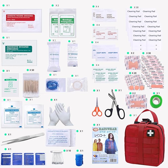 First Aid Kit Med Medical - Kit Rip-Off 180 pcs Water-Resistant Emergency Kit for Camping Hiking Home Outdoor Truck Vehicle Car Fishing Travel Biking