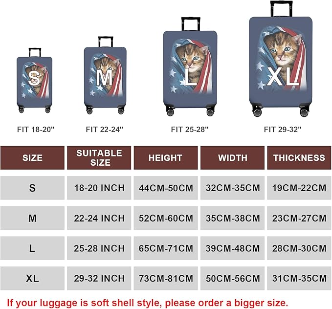 WUJIAONIAO Travel Luggage Cover Baggage Suitcase Cover Protector Skins 18-32 Inch (Cat A, XL (for 29-32 inch luggage))