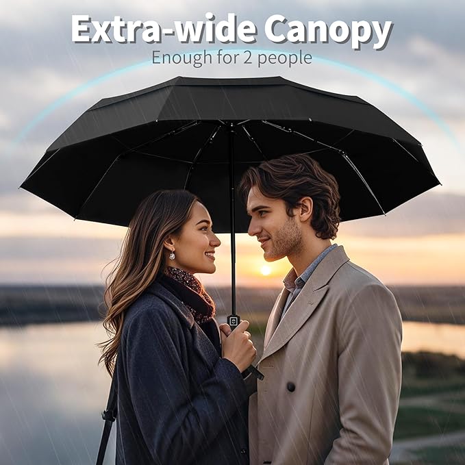 Seniny Windproof Travel Umbrella, Double Vented Canopy Large Umbrellas for Rain, Automatic Compact Umbrella for Car Backpack, Portable Pocket UV Umbrellas for Sun Protection Walking, Lightweight