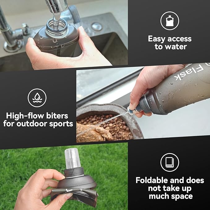 AXEN Soft Flask TPU Foldable Running Hydration Flask, Soft Collapsible Water Bottle for Hydration Pack Cycling Marathon Running Hiking