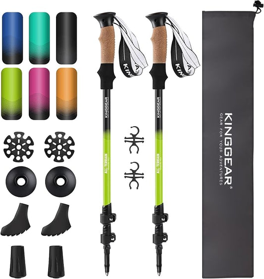 KINGGEAR Nordic Walking Stick, TP1 Hiking Poles Retractable Lightweight 7075 Aluminum, Trekking Poles with Flip Lock, Natural Cork and EVA Grip, 2pc Hiking Gear