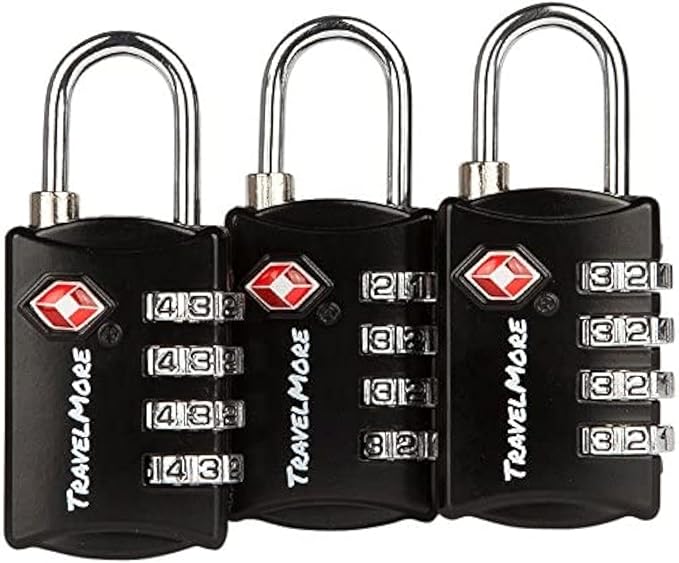 3 Pack TSA Luggage Locks with 4 Digit Combination – Heavy Duty Set Your Own Padlocks for Travel, Baggage, Suitcases & Backpacks - Black