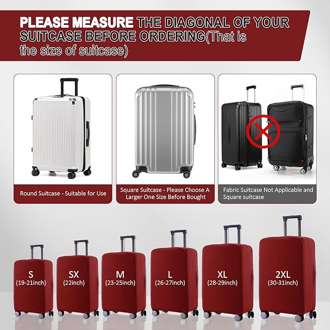 Travel Luggage Cover Suitcase Protector Scratch-Resistant Fit 19-31 Inch Suitcase, Not Included Suitcase (Claret, M(24-25 inch))