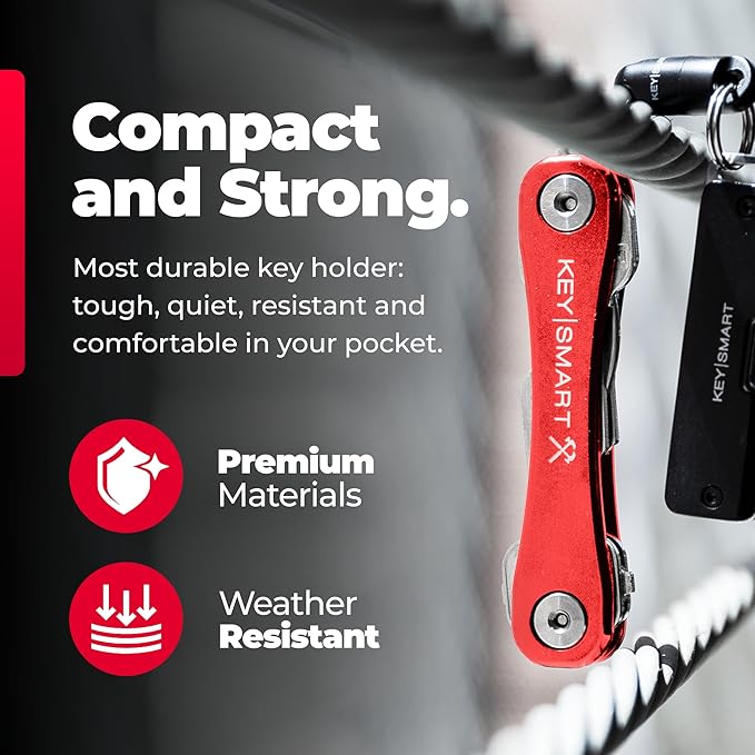 KeySmart Rugged - Multitool Key Holder for Keychain w/Bottle Opener and Pocket Clip, Key Organizer for Key Chain, EDC Keychains, Key Ring for Car Fobs Key Chains, Expandable (Up to 14 Keys, Red)