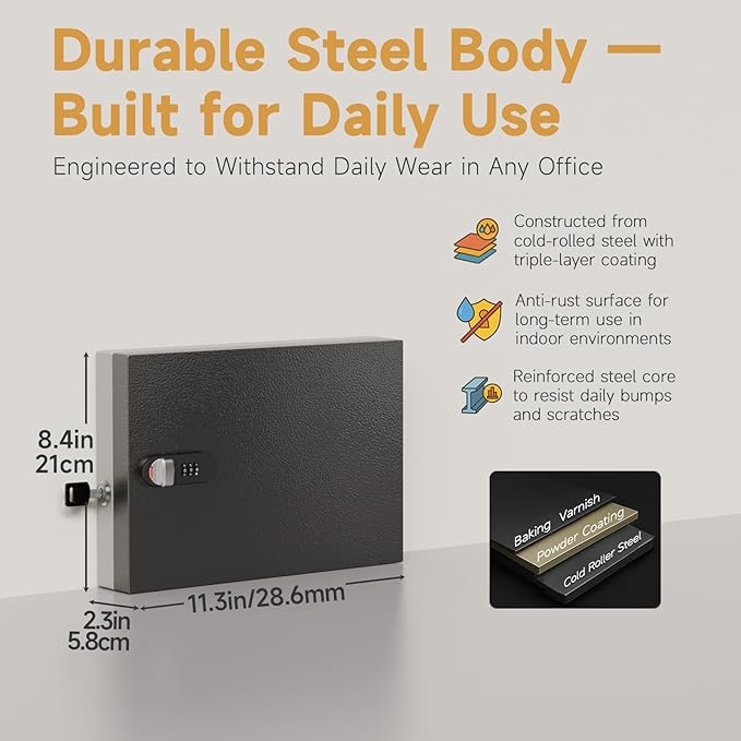 16 Key Lock Box, Key Cabinet Organizer, Key Safe Security Storage Lockbox Holder for Valets, Hotels, Car and House Keys