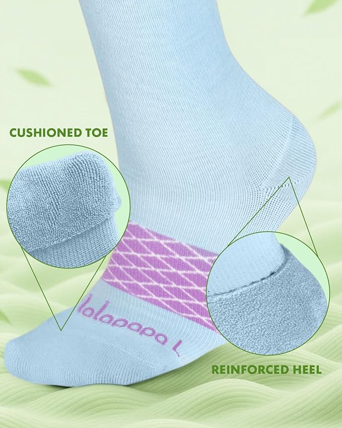 Bamboo Viscose Compression Socks for Women Men 2 Pairs 15-20mmHg Knee High Compression Socks Travel Nurse