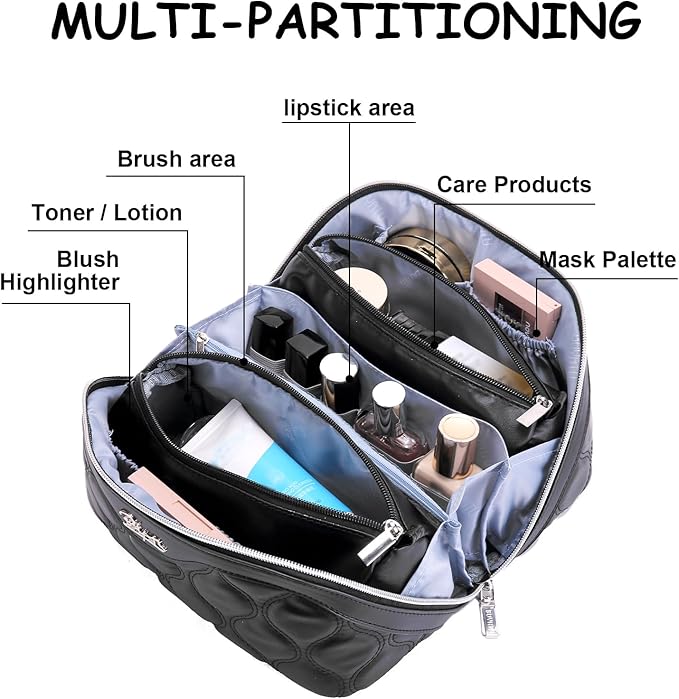 Travel Makeup Bags for Women Cosmetic Bag: Puffy Make up Bags Set of 3 - Vegan Leather Makeup Organizer - Waterproof Large Toiletry Bag with Compartments - Travel Essentials (Black)