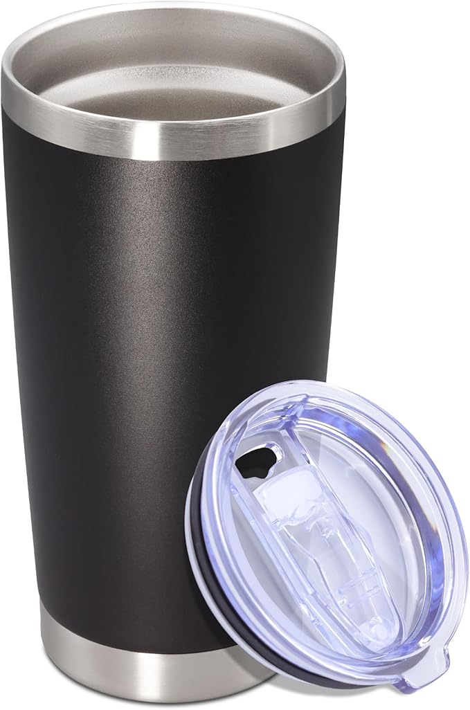 20 oz Tumbler with lid Double Wall Vacuum Insulated Tumblers Stainless Steel Coffee Mug Travel Coffee Tumbler Powder Coated Tumbler Cup Keep Hot&Cold - (Black 1 Pack)