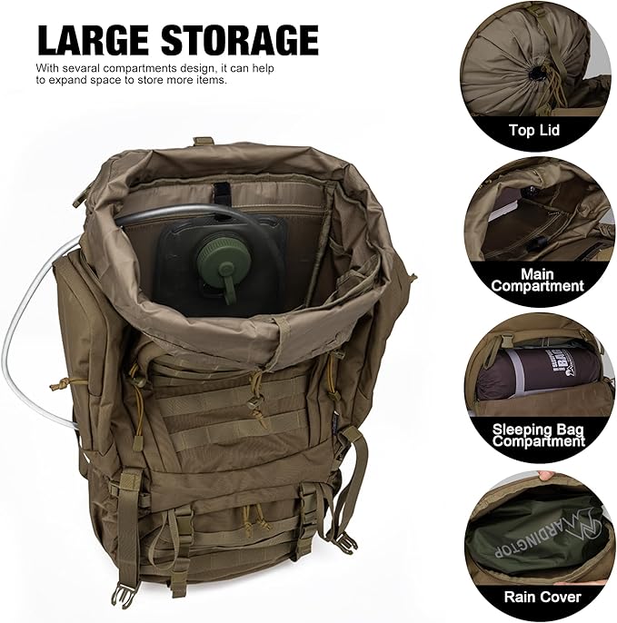 Mardingtop 60L Military Internal Frame Backpack for Hiking,Camping,Hunting,Rucksack Backpack with Rain Cover