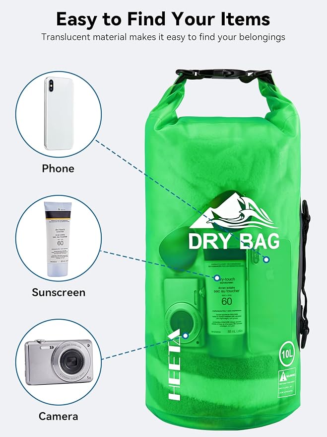 HEETA Dry Bag Waterproof for Women Men, 5L/10L/20L/30L/40L Roll Top Lightweight Dry Storage Bag Backpack with Phone Case for Travel Swimming Boating Kayaking Paddle Board Camping Beach Accessories