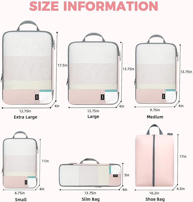 BAGAIL 6 Set/4 Set Lightweight Compression Packing Cubes for Travel, Anti-Tearing Expandable Organizer Bags for Suitcase