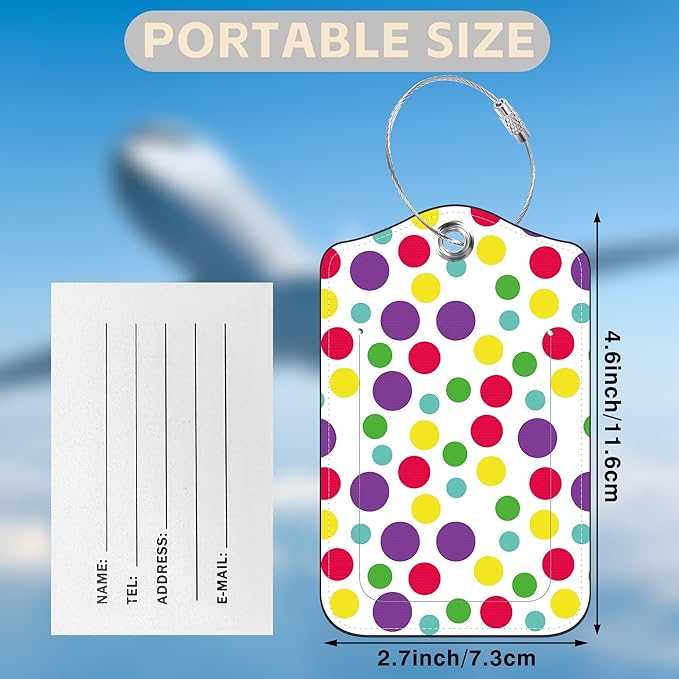 2 Pack Luggage Tags for Suitcases Colorful Polka Dots Leather Luggage Tags Privacy Cover ID Label with Stainless Steel Loop and Address Card for Women Men Travel Bag Backpack