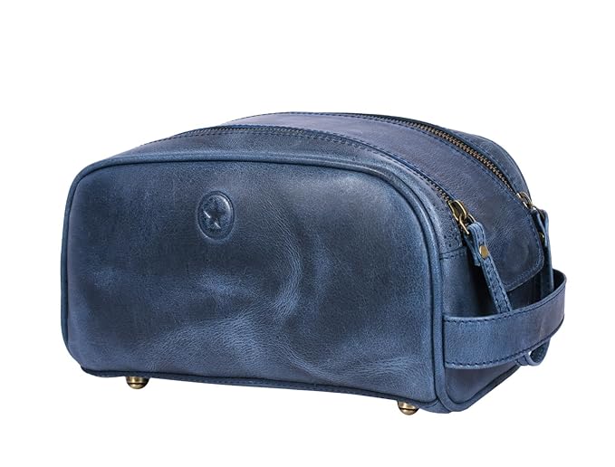 10" Premium Leather Toiletry Travel Pouch With Waterproof Lining | King-Size Handcrafted Vintage Dopp Kit By Aaron Leather Goods (Chestnut)