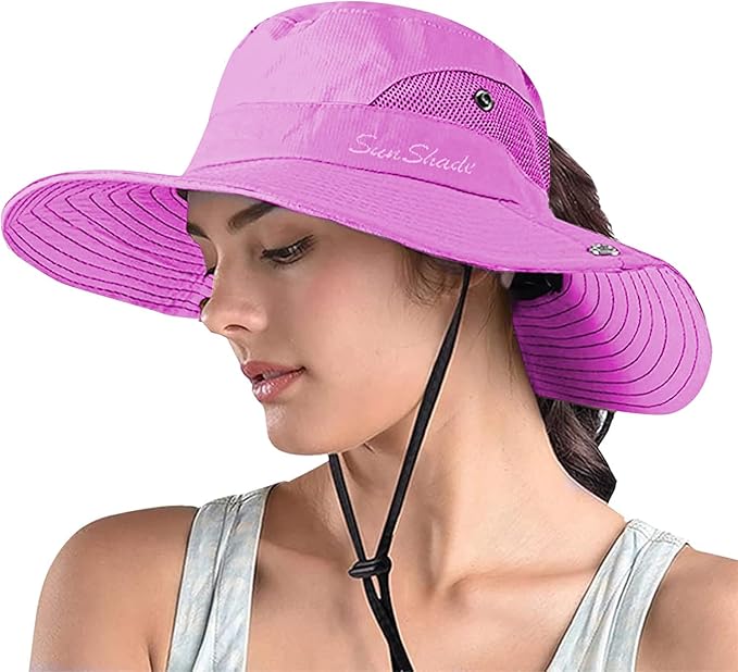 ZOORON Women's Ponytail Safari Sun Hat,Wide Brim UV Protection Outdoor Bucket Hat,Foldable Beach Summer Fishing Hat