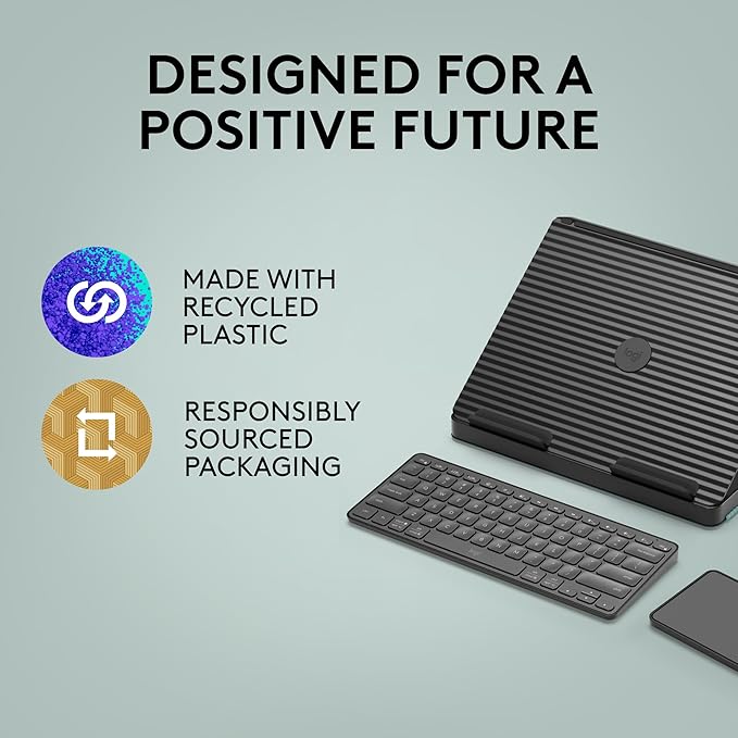 Logitech Casa Pop Up Desk Kit - Adjustable Laptop Stand for Desks, Wireless Keyboard & Touchpad, Bluetooth, USB C Charging, Classic Chic, Green/Black