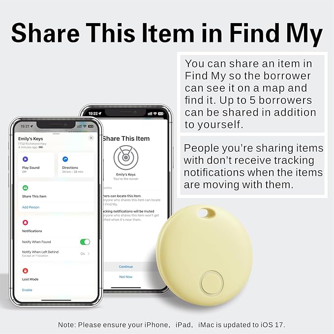 Reyke Smart Tag, Air Tracker Luggage Tracker, Works with Apple Find My (iOS Only), Item Locator for Key, Luggage, Backpack, Wallet, IP67 Waterproof, Yellow