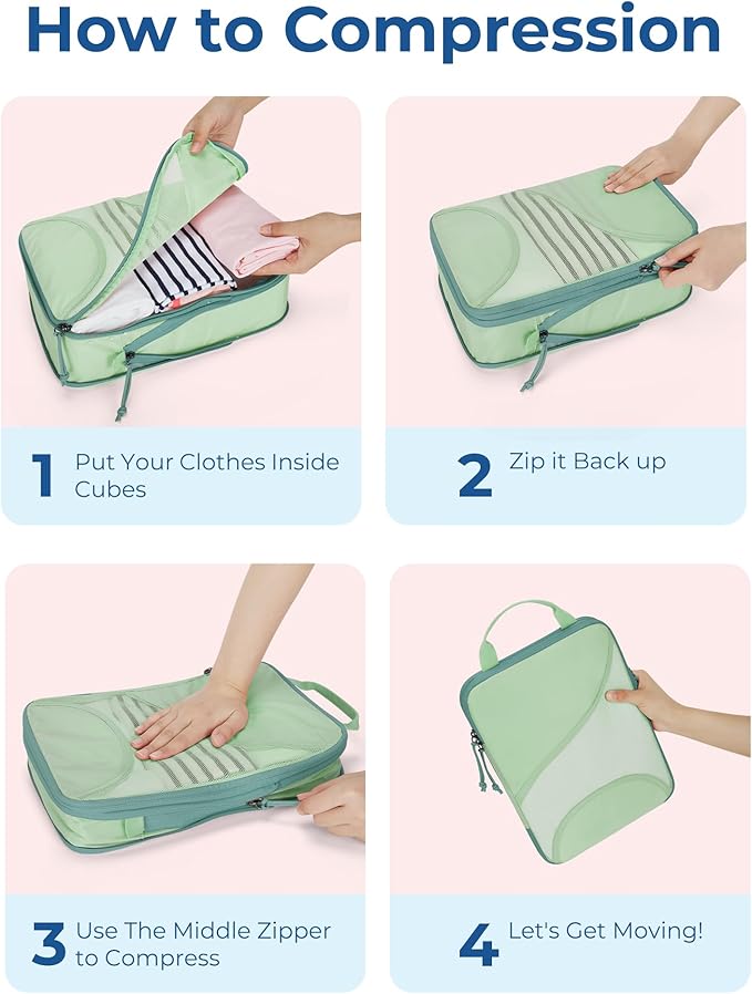 BAGSMART Compression Packing Cubes - 6 Set Travel Packing Cubes for Suitcases, Compression Suitcase Organizers with Shoe Bag