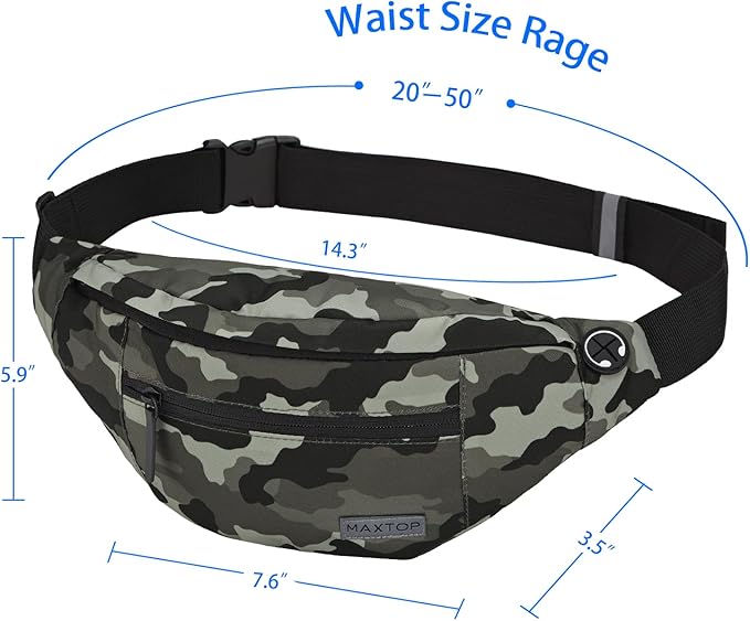 MAXTOP Large Crossbody Fanny Pack with 4-Zipper Pockets,Gifts for Enjoy Sports Festival Workout Traveling Running Casual Hands-Free Wallets Waist Pack Phone Bag Carrying All Phones
