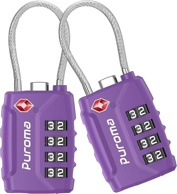 Puroma 2 Pack TSA Approved Luggage Locks, 4 Digit Combination Travel Locks Resettable Code Lock with Zinc Alloy Body for Suitcase, Toolbox, Backpack, Bag, Gym Locker (Purple)