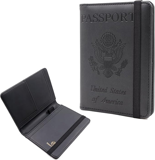 Melsbrinna Premium Leather Passport Holder Covers Case, Waterproof Rfid Blocking Travel Wallet Passport Holder with Pen Holder, Cute Passport Book for Women/Men