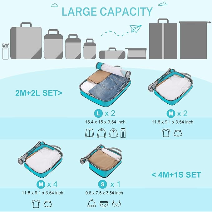 Compression Packing Cubes, Gonex Extensible Storage Mesh Bags Organizers