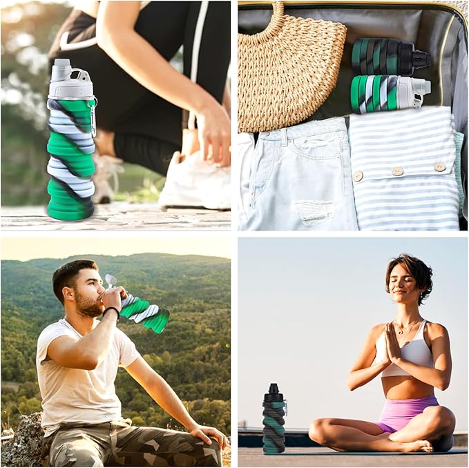 Collapsible Water Bottle for Adults, Boys, Students, Kids, Reusable Silicone Foldable Water Bottles for Travel Camping Hiking Sports,Leak-Proof Portable Sports Water Bottle (Camouflage & Green)