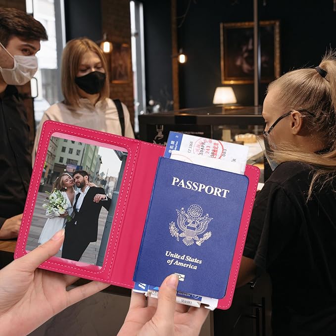 Passport Holder 2Pcs, Passport Cover Wallet Case for Women Men Family, Passports Book Holders Travel Must Haves Cruise Ship Essentials (Black & Rose Red)