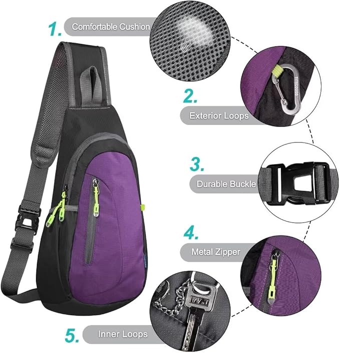 TITECOUGO Small Sling Bag, Lightweight Crossbody Backpack for Men Women, Shoulder Bag for Sports and Outdoor