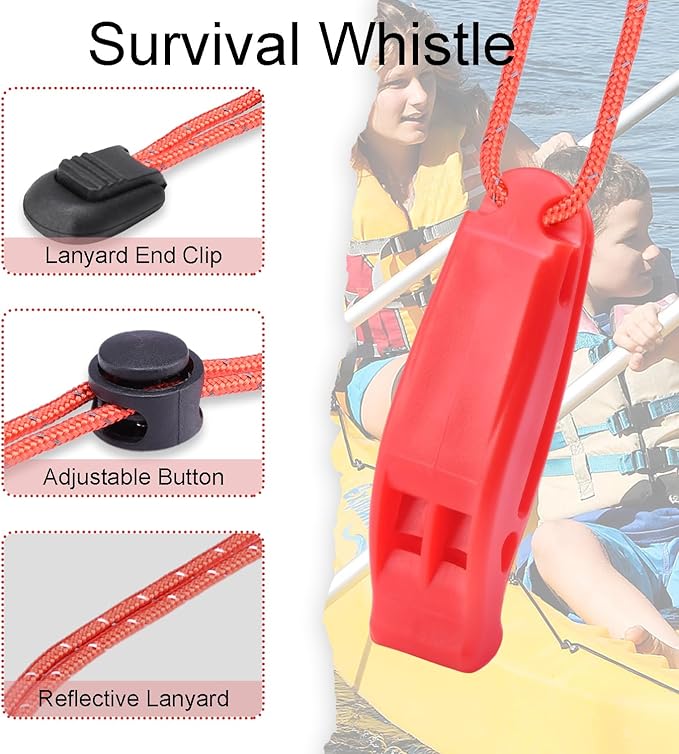 4 Pack Emergency Whistles, Loud Shrill Safety Whistle with Reflective Lanyard for Outdoor Climbing Hiking Camping Fishing Boat Kayak Life Vest Jacket Boating Water Survival Rescue Signaling (Orange)