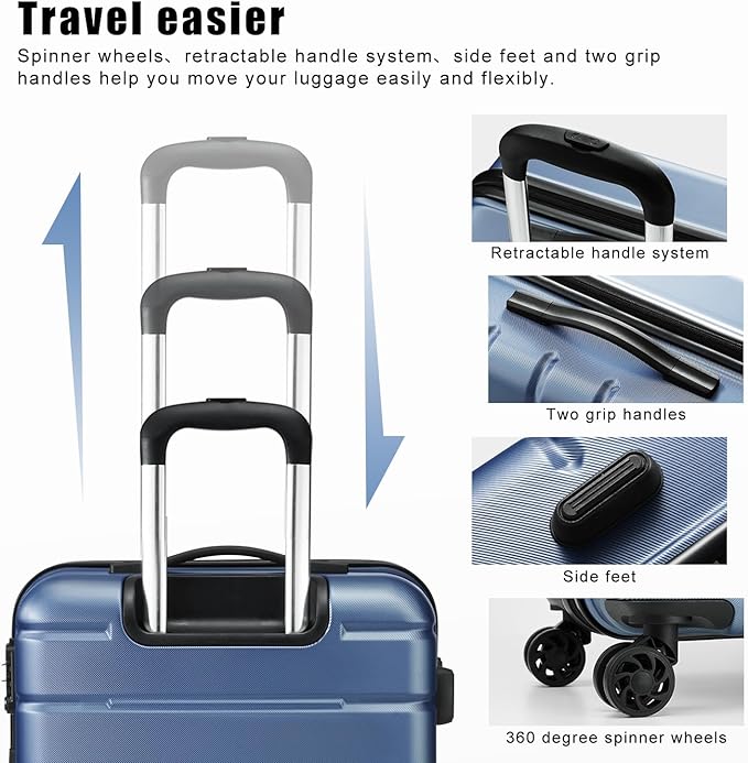 Coolife Luggage Suitcase Carry-on Spinner TSA Lock USB Port Expandable (only 28’’) Lightweight Hardside Luggage (Gray, 3 piece set)