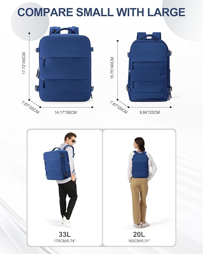 coowoz Travel Backpack Carry On for Women Man Gym Backpacks with Laptop Compartment Mochila de Viaje Teacher Personal Item Backpack Airplane Accessories Must Haves Royal Blue Small